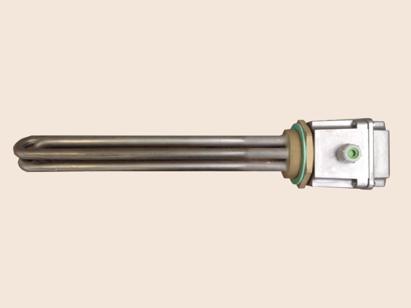 Thermoplongeur à visser avec bouchon en laiton, boitier de connexions et joint fibre.